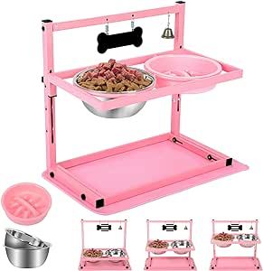 SHAINFUN Pink Raised Dog Bowl Stand with Two 1700ml Stainless Steel Food Bowl, a Slow Dog Feeder ... | Amazon (US)