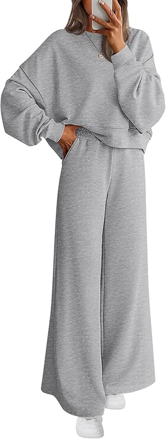 PRETTYGARDEN Women 2 Piece Outfits 2025 Fall Sweatsuits Crewneck Sweatshirt Wide Leg Sweatpants L... | Amazon (US)