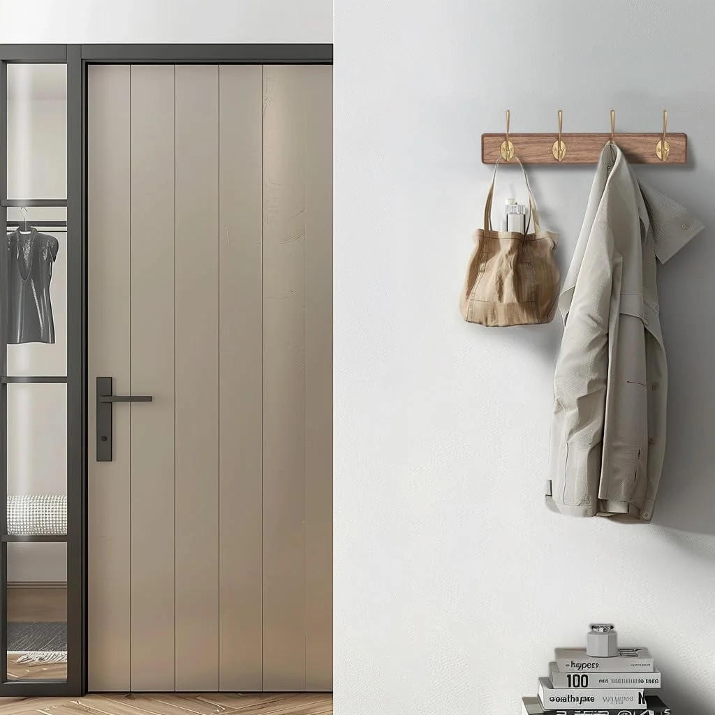 Muso Wood Coat Rack Wall Mounted Wooden Hat Rack and Coat Hanger Wall Coat Rack with 4 Black Hook... | Walmart (US)