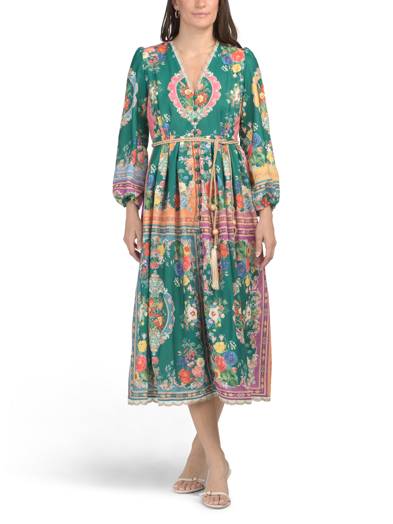 Long Sleeve Floral Print Maxi Dress With Rope Belt | Casual Dresses  | Marshalls | Marshalls