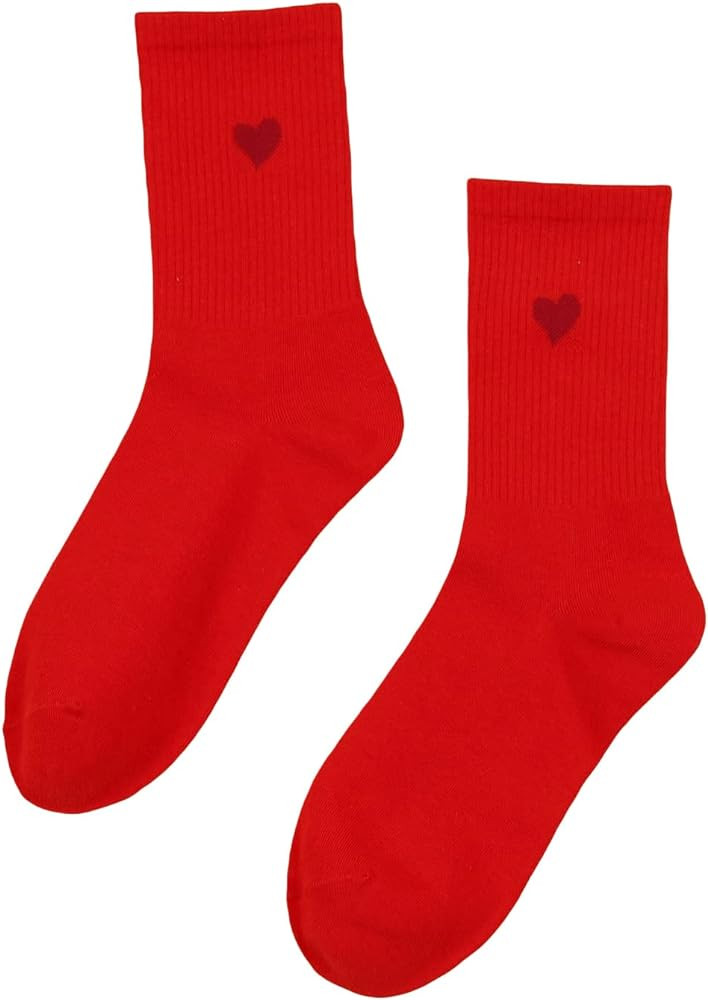OYOANGLE Women's 1 Pairs Casual Heart Print Crew Socks Athletic Ankle Dress Socks | Amazon (US)