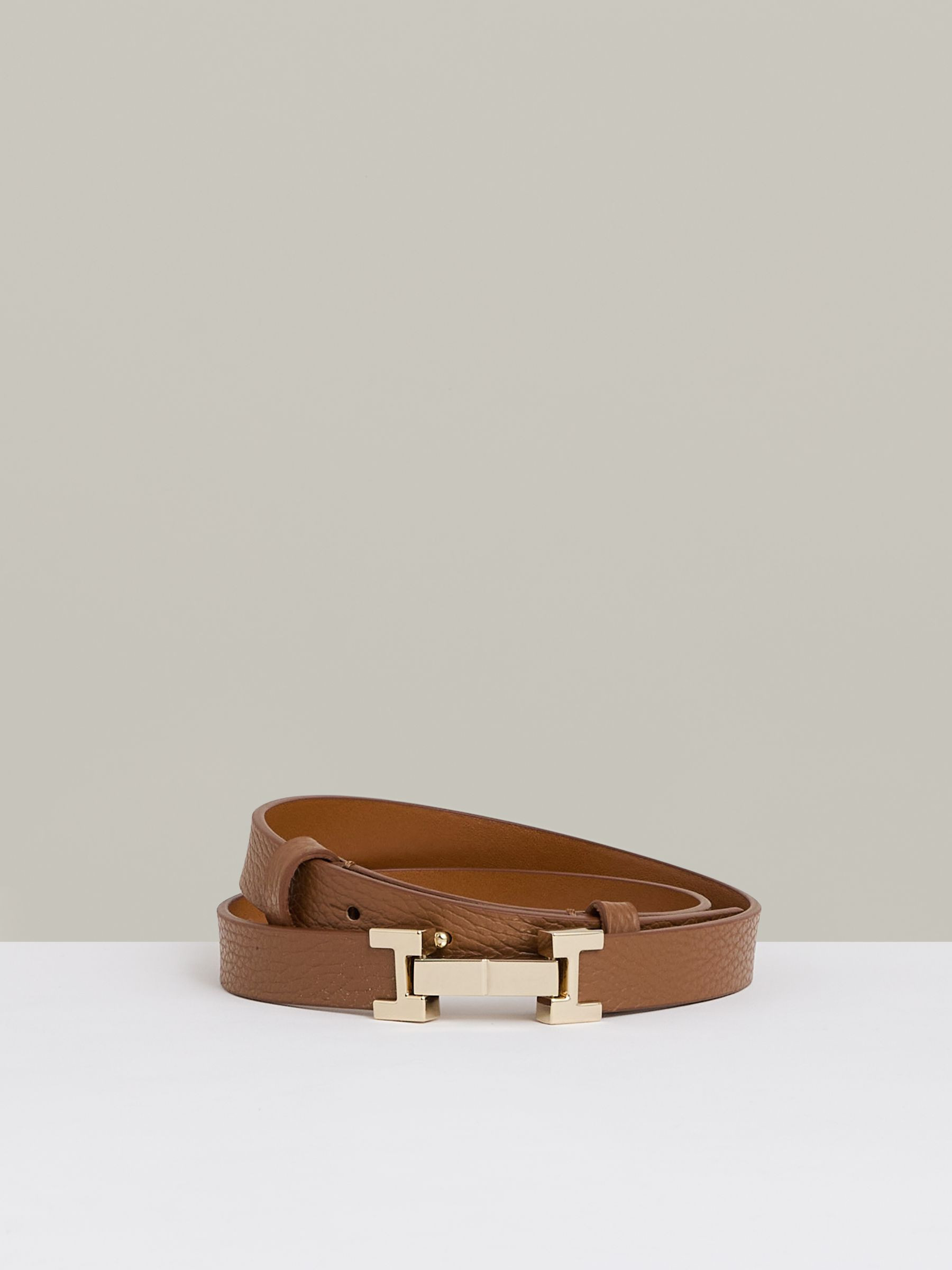Reiss Leather Square Hinge Belt in Tan | REISS | Reiss US