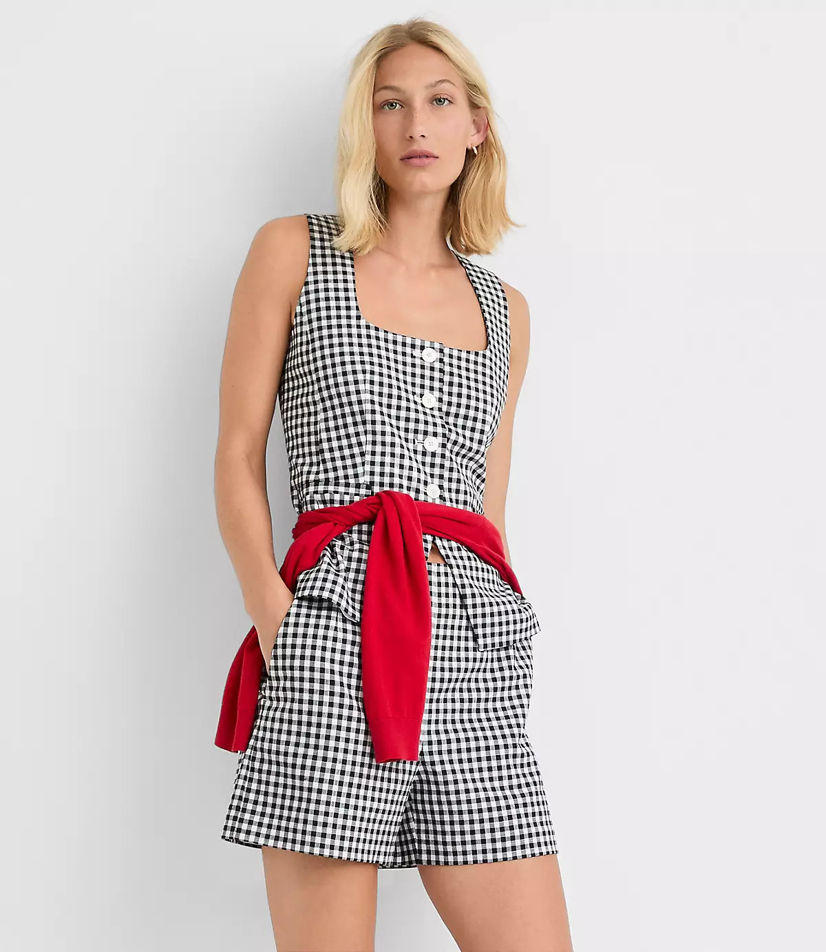 Gingham Cutaway Pocket Vest | LOFT