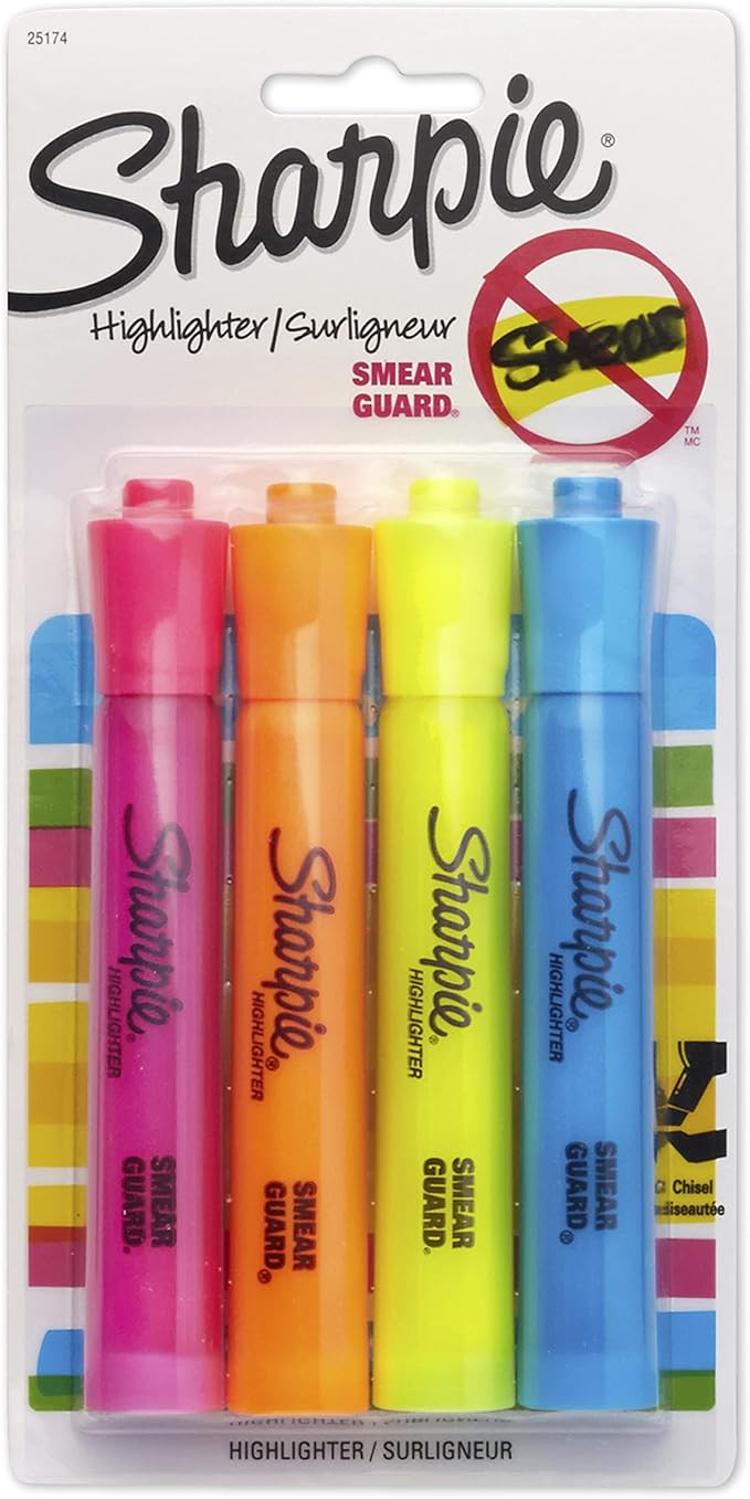 SHARPIE Accent Tank-Style Highlighters, 4 Colored Highlighters (25174PP) | Amazon (US)