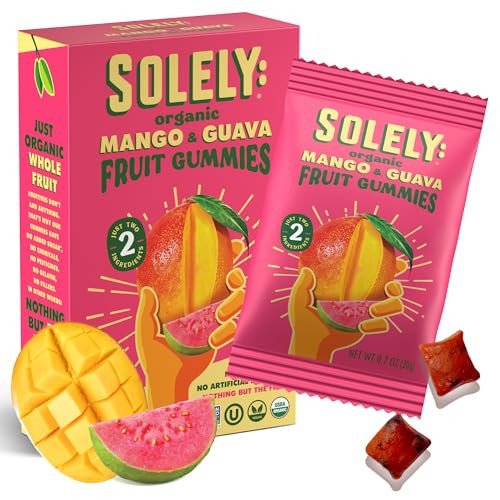 SOLELY - Organic Mango & Guava Whole Fruit Gummies (1 Box, 5 Single Serving Bags per Box) - Real Fresh Fruit - Healthy Snacks for Adults & Kids - Non GMO, Vegan Snacks, Shelf Stable - 5 Bags (3.5 oz) | Amazon (US)