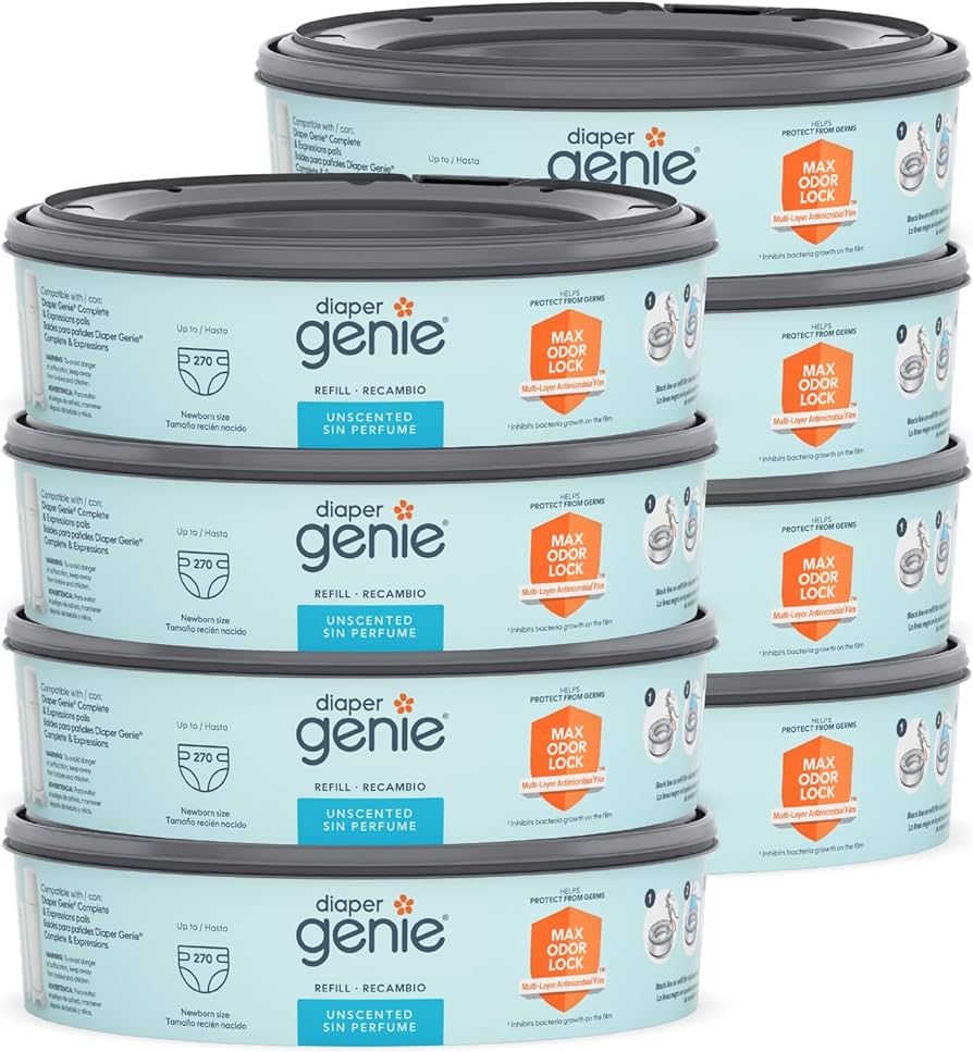 Diaper Genie Bags Refills 270 Count (Pack of 8) with Max Odor Lock | Holds Up to 2160 Newborn Diaper | Amazon (US)
