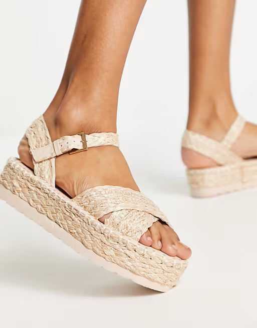 South Beach crossover flatform sandals in natural raffia | ASOS (Global)