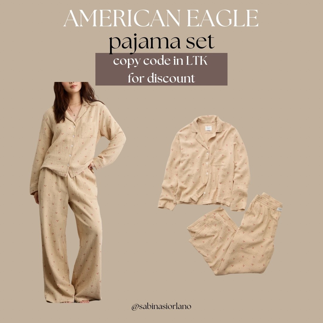 Pajama set on sale at American Eagle! Copy discount code in the ltk app for an extra discount 

Pajama set
Pj set
Long sleeve pajamas 

#LTKFallSale #LTKSaleAlert #LTKStyleTip