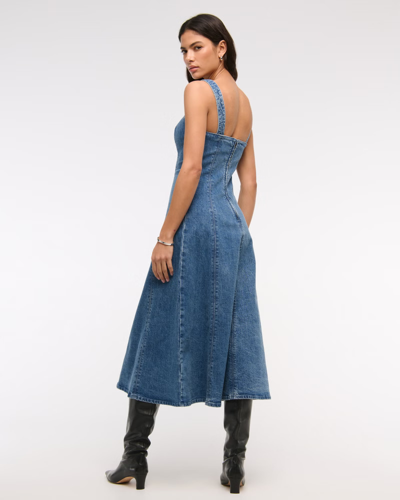 Women's The A&F Mila Denim Midi Dress | Women's Dresses & Jumpsuits | Abercrombie.com | Abercrombie & Fitch (US)