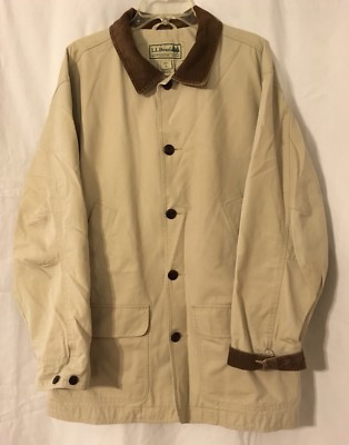 LL Bean Light Khaki Tan Barn Work Jacket Coat Brown Corduroy Collar Gray Line L  | eBay | eBay US