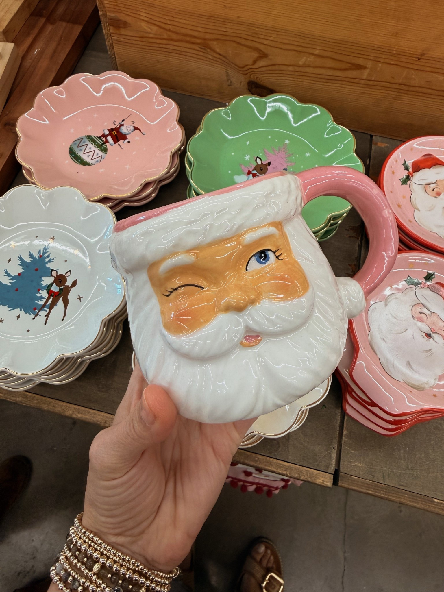 Cute pink Santa mug and fun pink vintage plates. 

#LTKHoliday #LTKSeasonal