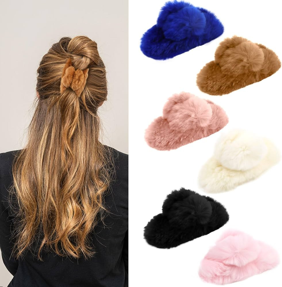 Ondder 6 Pcs Fuzzy Big Claw Hair Clips for Women - Strong Hold, Non-Slip, Fluffy Winter Hair Clip... | Amazon (US)