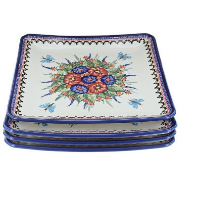 Blue Rose Polish Pottery Floral Butterfly Square Dinner Plate Set | Target