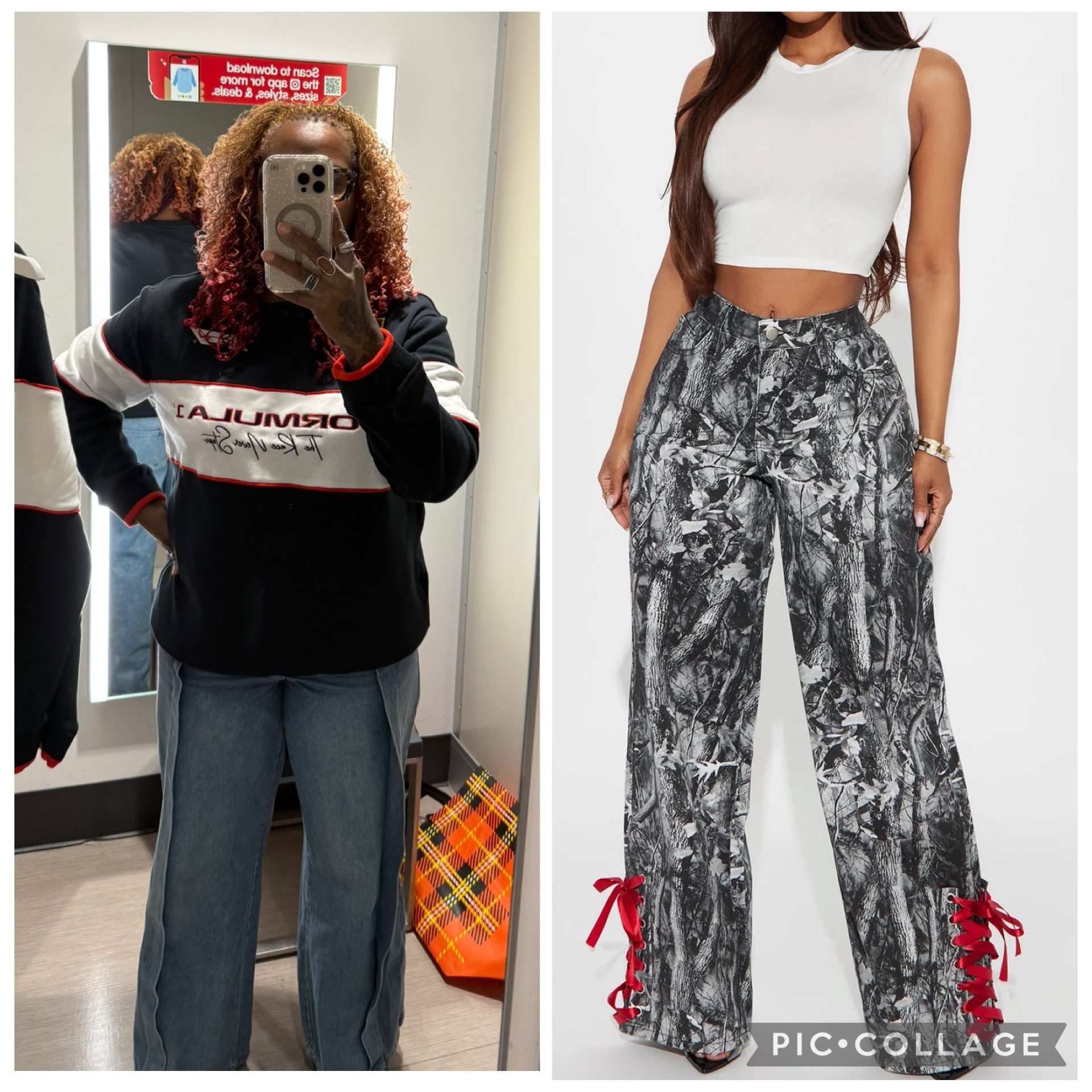 Me trying to figure out if this Formula top will pair well with my jeans.🤔 Not sure it will, but I do know I will be pairing the top with something!
~~~~~~~
#jeans @fashionnova
#WildWandererNonStretchWideLe Jeans 

#LTKSaleAlert #LTKStyleTip #LTKPlusSize