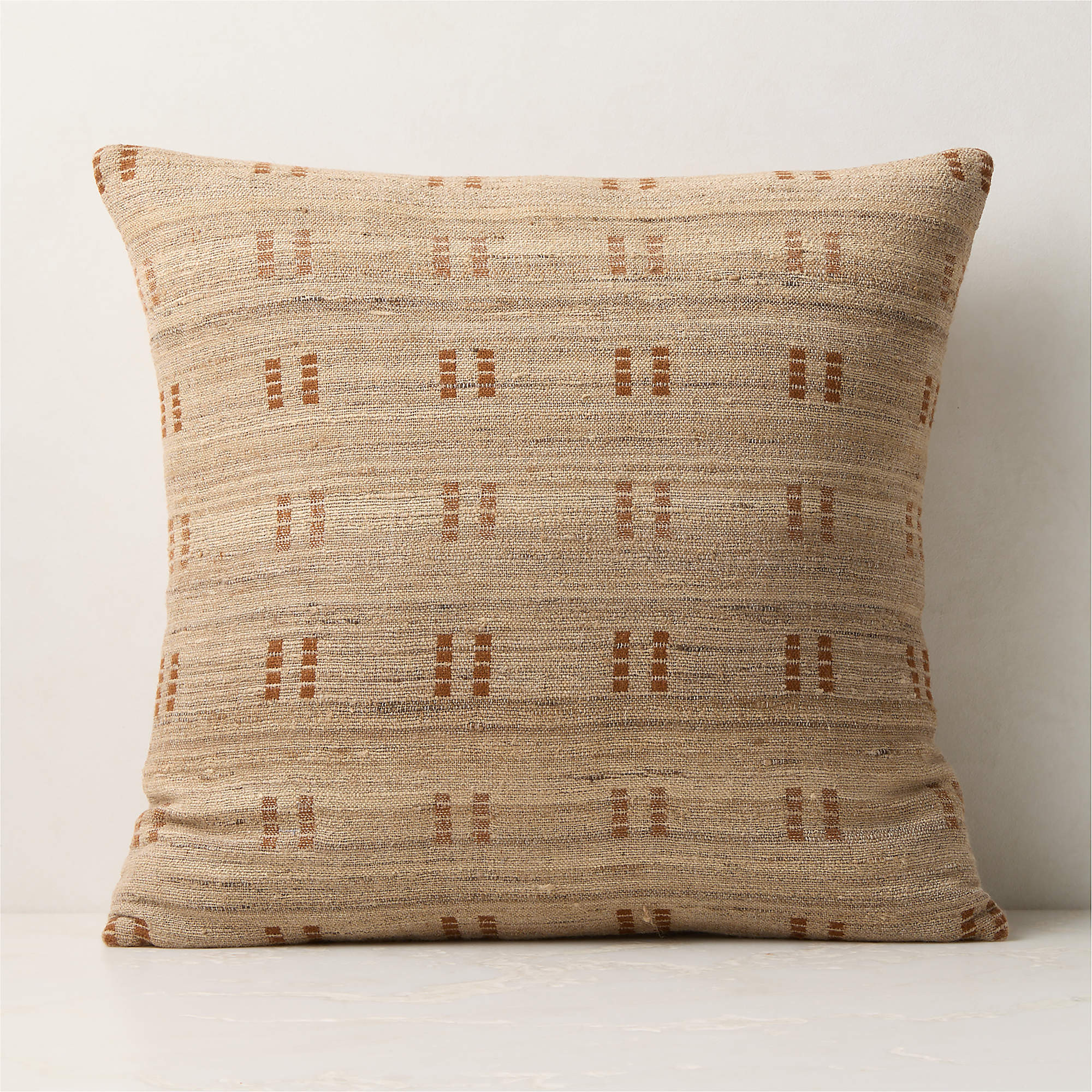 Castilla Sand and Brown Wool and Silk Throw Pillow with Down-Alternative Insert 20"x20" | CB2 | CB2