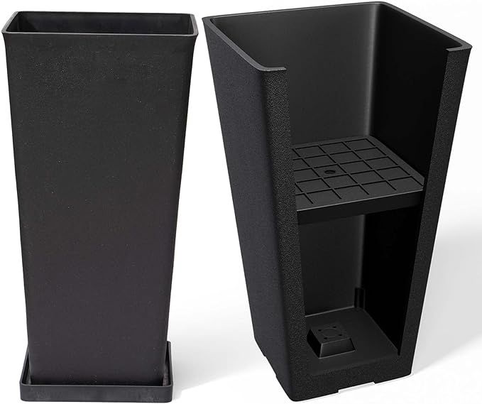 LA JOLIE MUSE 26 inch Tall Black Planters for Outdoor Plants,Set of 2 Tapered Planters with Trays... | Amazon (US)