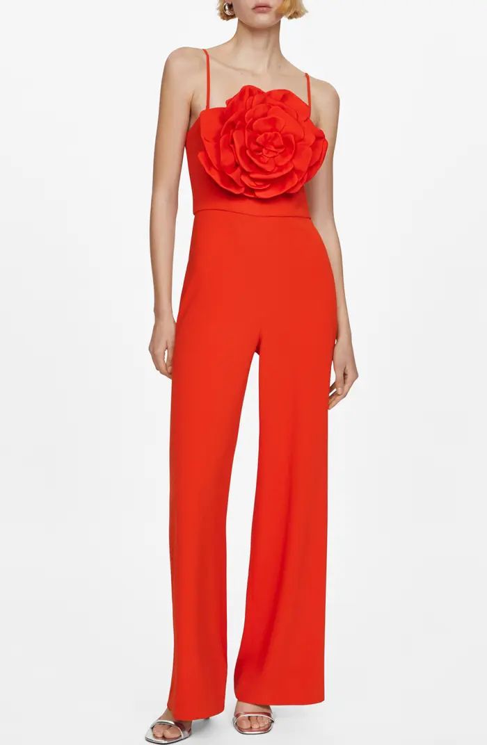 MANGO Amapola Rosette Convertible Strap Jumpsuit | Red Jumpsuit | Red Outfit | Nordstrom