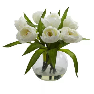 Nearly Natural Tulips Arrangement with Vase, White | Belk