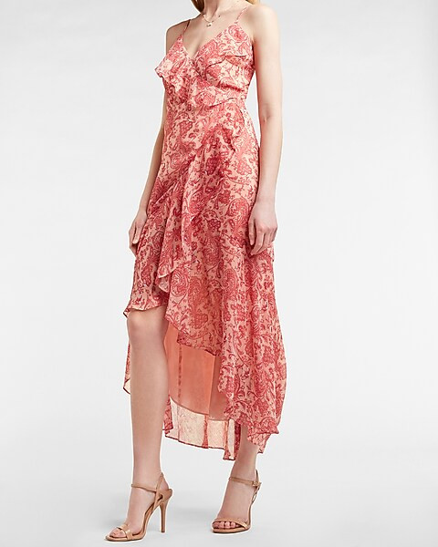 Paisley Ruffle Wrap Maxi Dress | Express