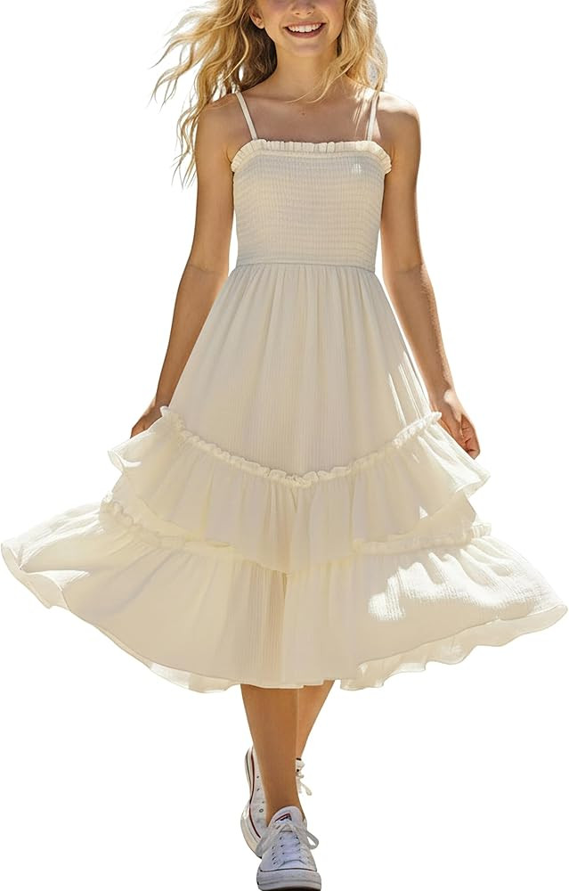 Sunny Spirit Girls Summer Dress for Tween Girl Kids Sundress Maxi Boho Smocked Flowy 2-Way Layere... | Amazon (US)