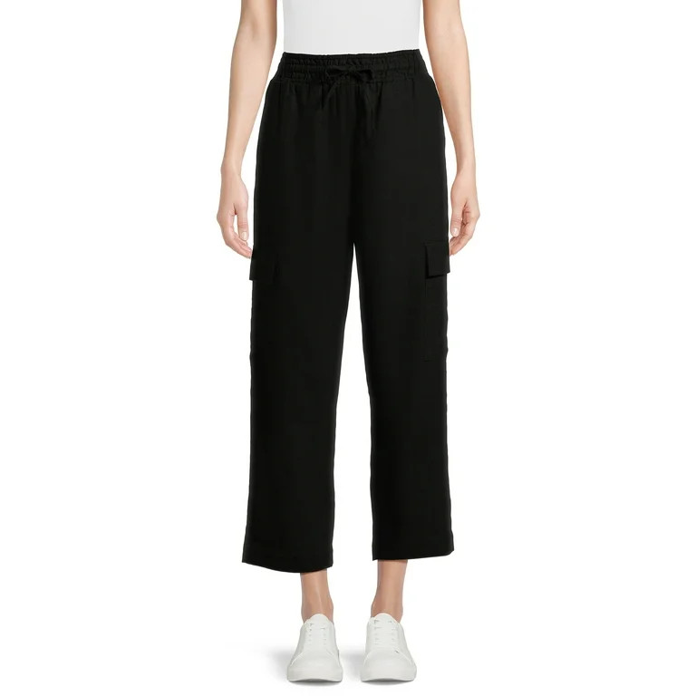 Time and Tru Women's Linen Blend Cropped Cargo Pants, 28" Inseam, Size XS-XXXL | Walmart (US)
