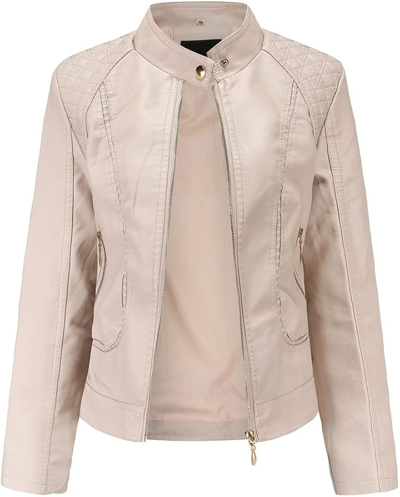 Women's Trendy Faux Leather Jacket Moto Short Jacket Fashion PU Jacket Coat | Amazon (US)