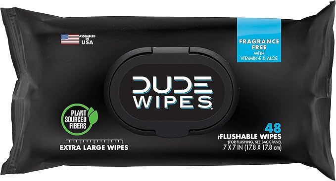 DUDE Wipes Flushable Wipes - 1 Pack, 48 Wipes - Unscented Wet Wipes with Vitamin-E & Aloe for at-... | Amazon (US)