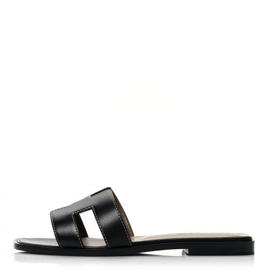 HERMES Box Calfskin Oran Sandals 35.5 Black | FASHIONPHILE | FASHIONPHILE (US)