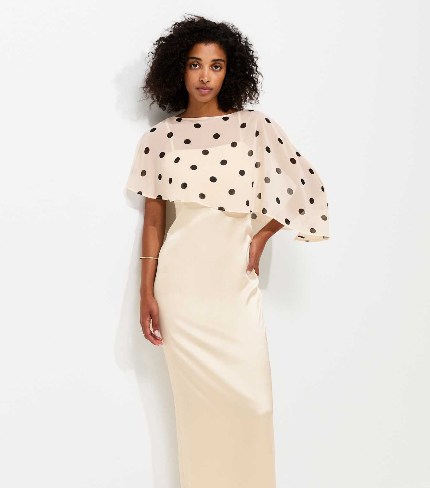 Cream Satin Spot Print Cape Midi Dress | New Look | New Look (UK)