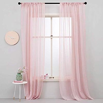Pink Sheer Curtains Girls Room 84 inches Long 2 Panels Nursery Sheers Short Curtains Solid Kitche... | Amazon (CA)