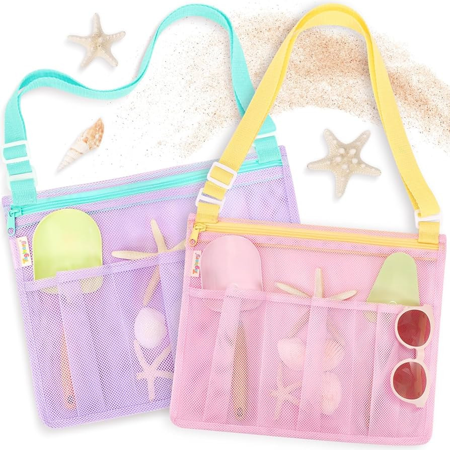 Tagitary Beach Toys Mesh Beach Bags with Zipper Sand Toys Kids Seashell Crossbody for Boys and Gi... | Amazon (US)