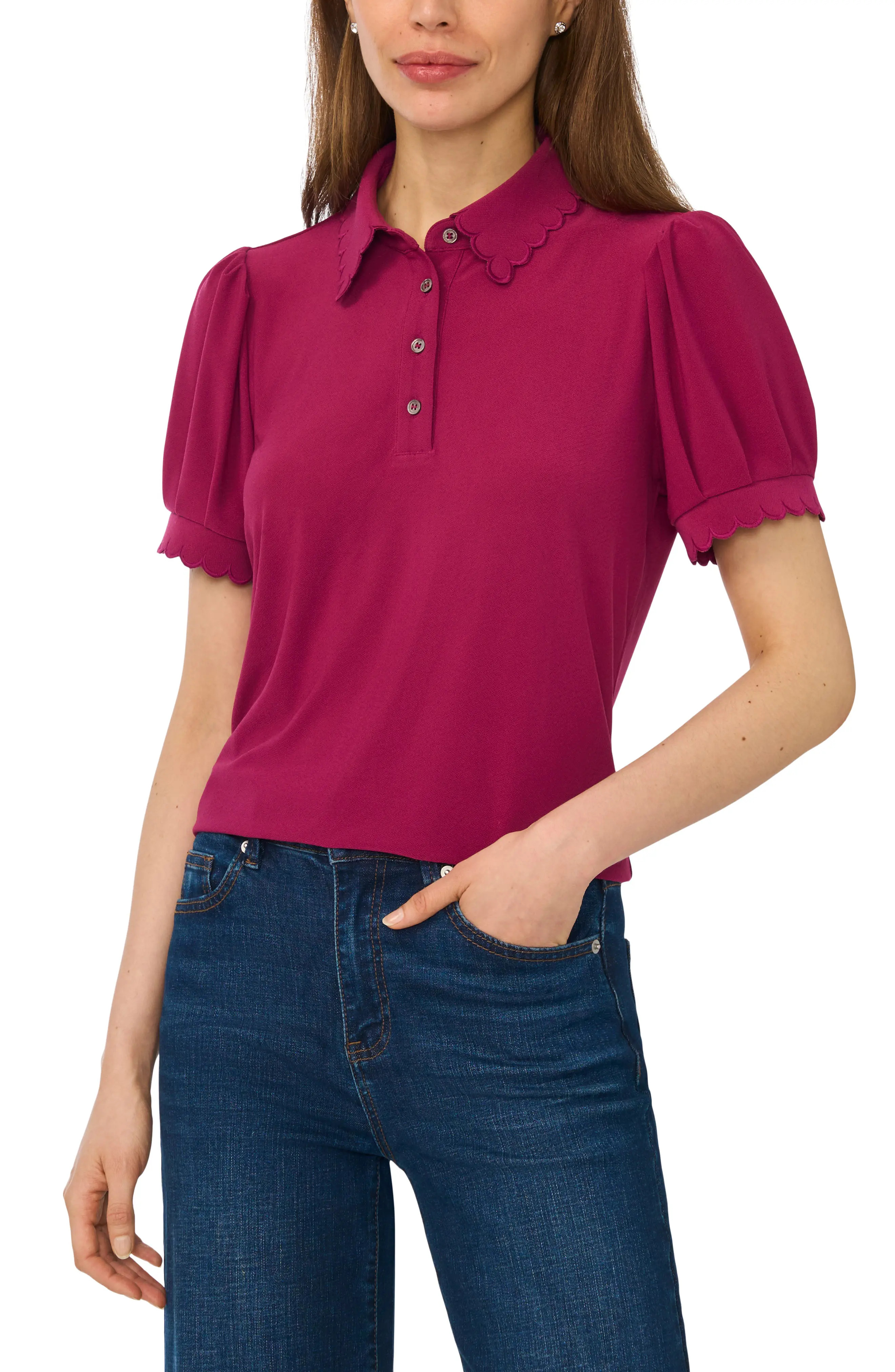 Puff Sleeve Polo Shirt (Women) | Nordstrom | Nordstrom