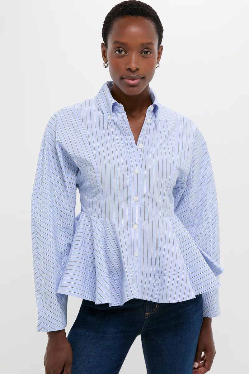 Lavender Lustre Stripe Cotton Peplum Shirt | Tuckernuck (US)