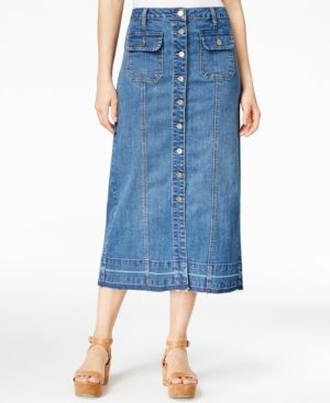 Earl Jeans Button-Front Midi Denim Skirt | Macys CA