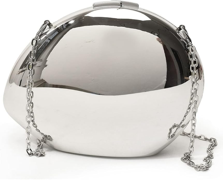 CRGANGZY Women Metal Clutch Purse with Chain Reflective Crossbody Bag Oval Shaped Small Party Nig... | Amazon (UK)
