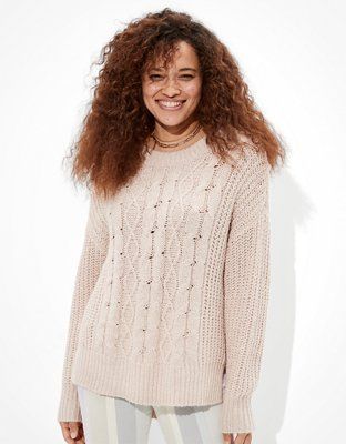AE Cable Knit Crew Neck Sweater | American Eagle Outfitters (US & CA)