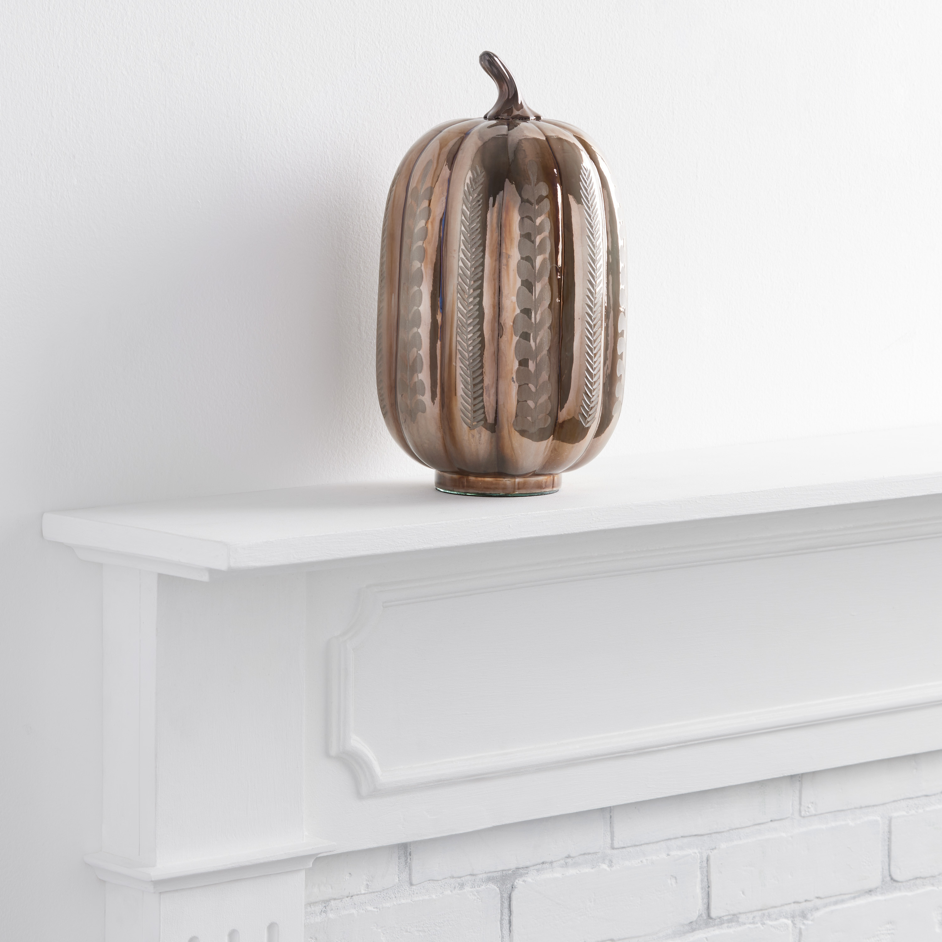 Tall Gold Mercury Glass Etched Botanical Pumpkin Decor | World Market