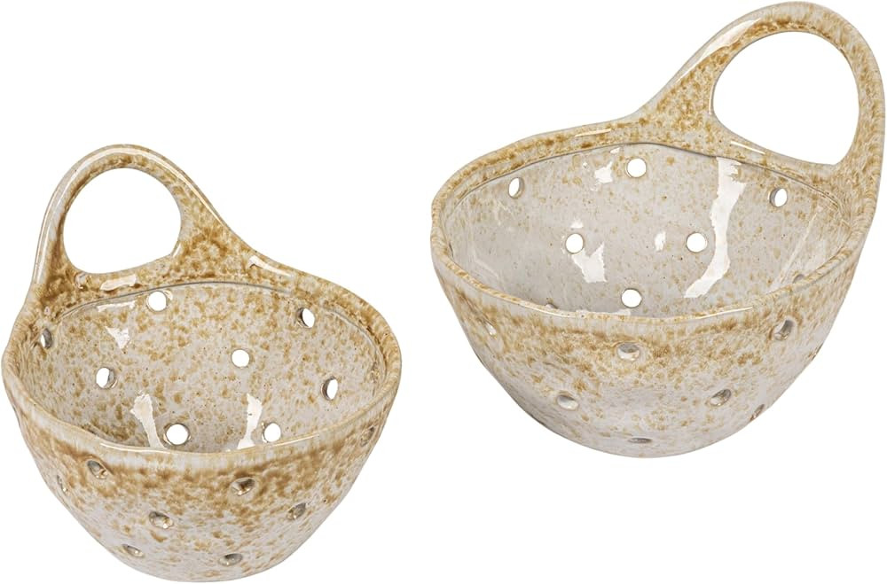 Creative Co-Op Stoneware Colanders with Handles, Set of 2, 8" L x 7" W x 5" H, Beige | Amazon (US)