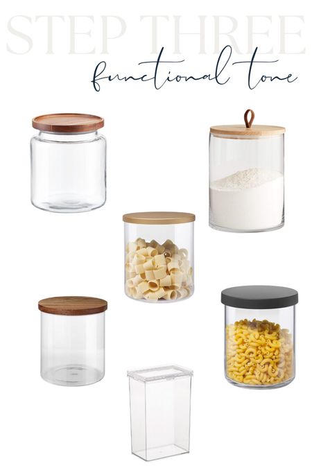 PANTRY GUIDE STEP THREE - FUNCTIONAL TONE: Choose canisters or jars in glass or acrylic with an accent lid to match your primary or secondary choice 

#LTKstyletip #LTKfamily #LTKhome