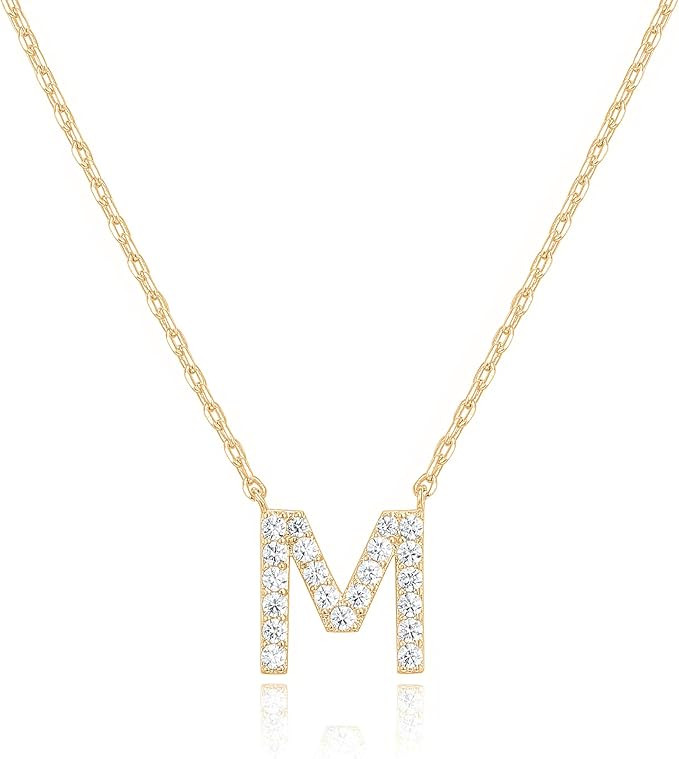 PAVOI 14K White Gold Plated Cubic Zirconia Initial Necklace | Letter Dainty Necklaces for Women | Amazon (US)