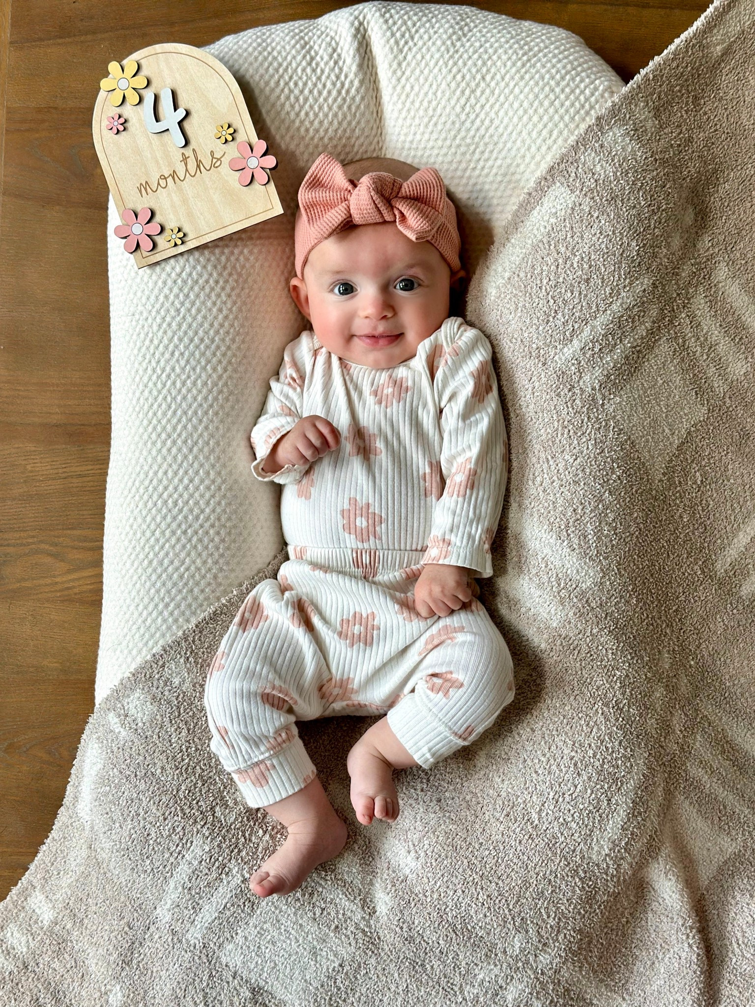 I am 4️⃣ months old! I celebrated my first Easter & my Mom’s birthday! I love chewing on my hands & am constantly trying to sneak peeks at the TV 😂 I’m trying to sit up already & immediately roll to my back when my Mom tries to make me do tummy time. I love being in the center of all the chaos & do random excited screams to join in 🗣️ 

#LTKSaleAlert #LTKBaby #LTKKids