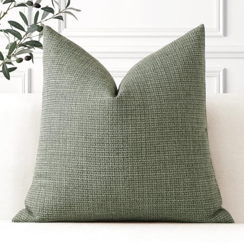 OTOSTAR Linen Throw Pillow Cover Set of 1 Decorative Square Pillowcases Cushion Covers 24x24 Inch for Home Decor Sofa Bedroom Car 60 x 60CM Olive Green | Amazon (US)