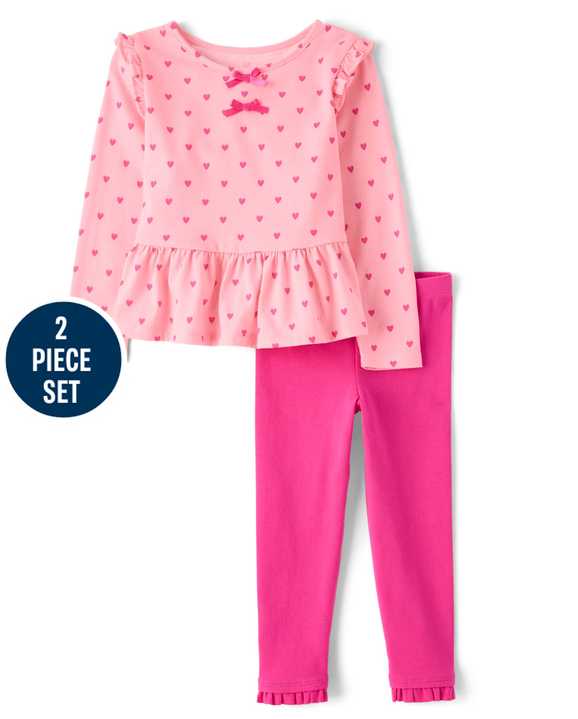 Toddler Girls Heart Bow Peplum 2-Piece Outfit Set - pink | The Children's Place