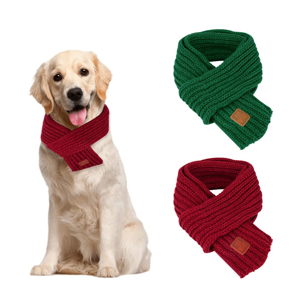SlowTon Dog Knitted Scarf, 2 Pack Dog Warm Bandanas, Christmas Winter Holiday Decoration Scarf fo... | Amazon (US)