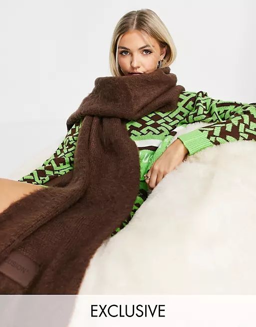 COLLUSION Unisex fluffy knit scarf in brown | ASOS (Global)