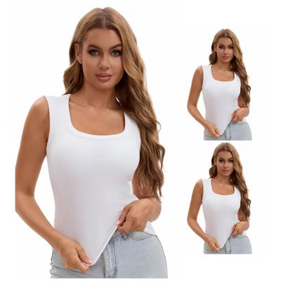INSPIRE CHIC Women's 3 Packs U-Neck Tank with Built-In Bras Ribbed Wide Straps Undershirt 3 White Small | Target