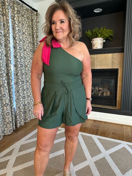 I love the Summersalt one shoulder suit. They’re supportive and comfortable. Get the matching shorts! 
I wear a 14 and a XL in the shorts. 
Definitely get loving tan and follow the instructions. And get the applicator mit 

#LTKOver40 #LTKSwim #LTKMidsize