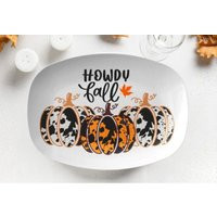 Howdy Fall Pumpkins Serving Platter, Cow Print Plate, Halloween Farmhouse Dinnerware, Western Display Plate | Etsy (US)