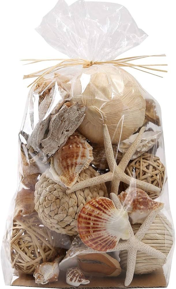CIR OASES Bags of Various Shells and Decorative Balls Brown White Spheres Twig Rattan Woven Balls... | Amazon (US)