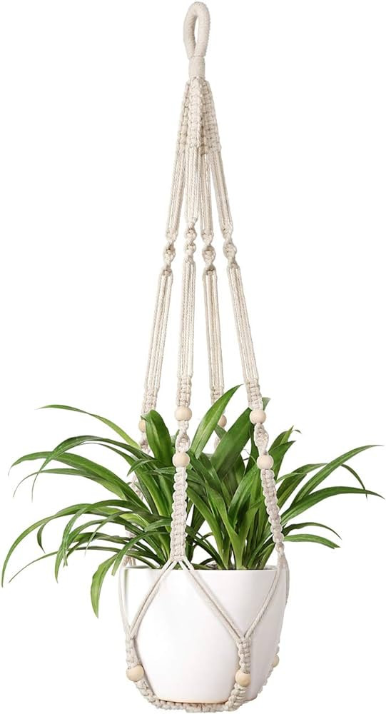 Mkono Macrame Plant Hanger Indoor Hanging Planter Basket with Wood Beads Decorative Flower Pot Ho... | Amazon (US)